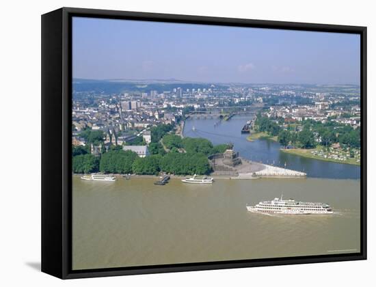 Aerial View Over the Junction Between the Rhine River and the Mosel River at Koblenz, Palatinate-Hans Peter Merten-Framed Stretched Canvas