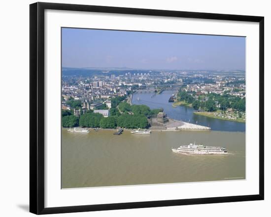 Aerial View Over the Junction Between the Rhine River and the Mosel River at Koblenz, Palatinate-Hans Peter Merten-Framed Photographic Print