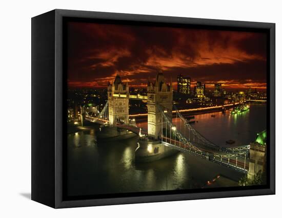 Aerial View over Tower Bridge, London, England, United Kingdom, Europe-Dominic Harcourt-webster-Framed Stretched Canvas