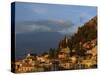 Aerial View over Town of Taormina at Dusk, Including Mount Etna, 3340M, in Distance, Sicily, Italy-Maxwell Duncan-Stretched Canvas