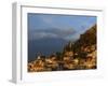 Aerial View over Town of Taormina at Dusk, Including Mount Etna, 3340M, in Distance, Sicily, Italy-Maxwell Duncan-Framed Photographic Print