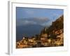 Aerial View over Town of Taormina at Dusk, Including Mount Etna, 3340M, in Distance, Sicily, Italy-Maxwell Duncan-Framed Photographic Print