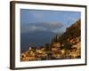 Aerial View over Town of Taormina at Dusk, Including Mount Etna, 3340M, in Distance, Sicily, Italy-Maxwell Duncan-Framed Photographic Print