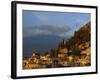 Aerial View over Town of Taormina at Dusk, Including Mount Etna, 3340M, in Distance, Sicily, Italy-Maxwell Duncan-Framed Photographic Print