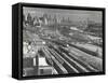 Aerial View Overlooking Network of Tracks for 20 Major Railroads Converging on Union Station-Andreas Feininger-Framed Stretched Canvas