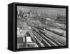 Aerial View Overlooking Network of Tracks for 20 Major Railroads Converging on Union Station-Andreas Feininger-Framed Stretched Canvas