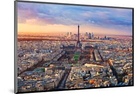 Aerial View Paris at Sunset-null-Mounted Art Print
