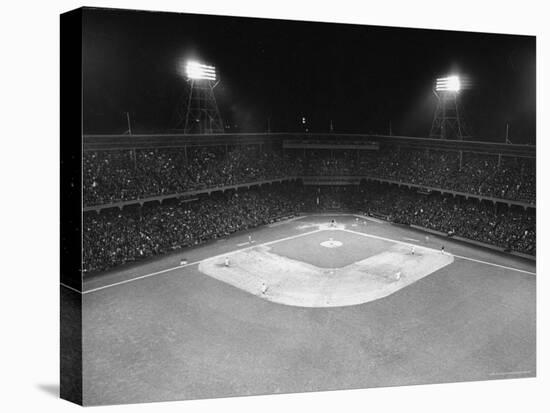 Aerial View Showing the Brooklyn Dodgers vs. St. Louis Cardinals Baseball Game at Ebbets Field-David Scherman-Stretched Canvas