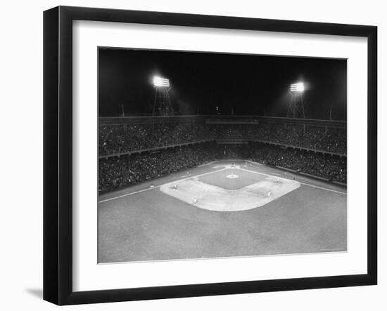 Aerial View Showing the Brooklyn Dodgers vs. St. Louis Cardinals Baseball Game at Ebbets Field-David Scherman-Framed Photographic Print