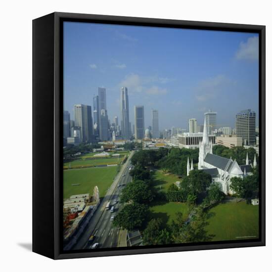 Aerial View, Singapore, Asia-David Lomax-Framed Stretched Canvas