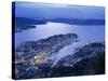 Aerial View the Harbour and City of Bergen at Dusk, Norway, Scandinavia, Europe-null-Stretched Canvas