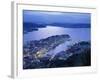 Aerial View the Harbour and City of Bergen at Dusk, Norway, Scandinavia, Europe-null-Framed Photographic Print