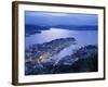 Aerial View the Harbour and City of Bergen at Dusk, Norway, Scandinavia, Europe-null-Framed Photographic Print