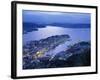 Aerial View the Harbour and City of Bergen at Dusk, Norway, Scandinavia, Europe-null-Framed Photographic Print