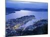 Aerial View the Harbour and City of Bergen at Dusk, Norway, Scandinavia, Europe-null-Mounted Photographic Print