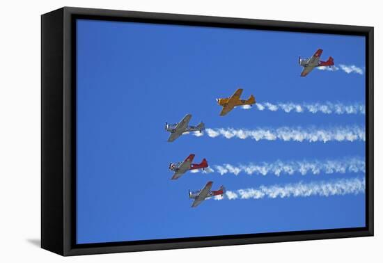 Aerobatic Display by North American Harvards, or T-6 Texans, or SNJ, Airshow-David Wall-Framed Stretched Canvas