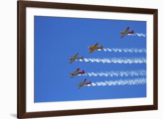 Aerobatic Display by North American Harvards, or T-6 Texans, or SNJ, Airshow-David Wall-Framed Photographic Print