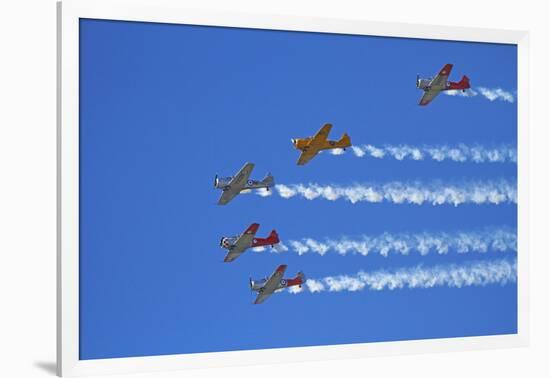 Aerobatic Display by North American Harvards, or T-6 Texans, or SNJ, Airshow-David Wall-Framed Photographic Print