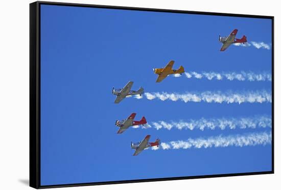 Aerobatic Display by North American Harvards, or T-6 Texans, or SNJ, Airshow-David Wall-Framed Stretched Canvas