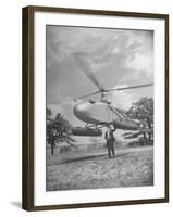 Aeronautical Engineer Igor Sikorsky Standing Underneath Helicopter He Invented-Frank Scherschel-Framed Premium Photographic Print