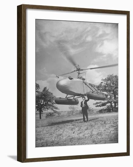 Aeronautical Engineer Igor Sikorsky Standing Underneath Helicopter He Invented-Frank Scherschel-Framed Premium Photographic Print