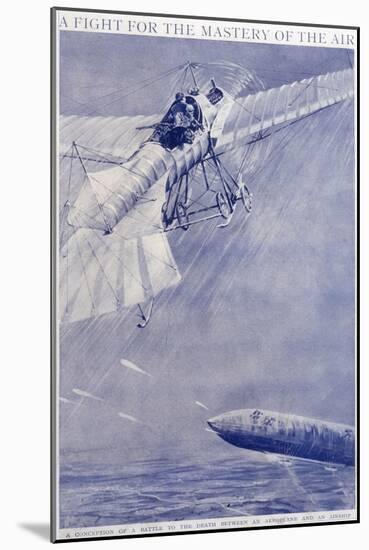 Aeroplane Airship Duel-null-Mounted Art Print