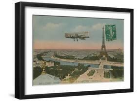 Aeroplane Circling around the Eiffel Tower in Paris, France. Postcard Sent in 1913-French Photographer-Framed Premium Giclee Print