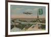 Aeroplane Circling around the Eiffel Tower in Paris, France. Postcard Sent in 1913-French Photographer-Framed Giclee Print