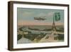 Aeroplane Circling around the Eiffel Tower in Paris, France. Postcard Sent in 1913-French Photographer-Framed Giclee Print