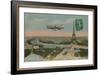 Aeroplane Circling around the Eiffel Tower in Paris, France. Postcard Sent in 1913-French Photographer-Framed Giclee Print