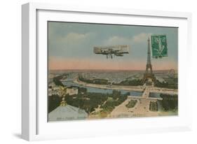 Aeroplane Circling around the Eiffel Tower in Paris, France. Postcard Sent in 1913-French Photographer-Framed Giclee Print