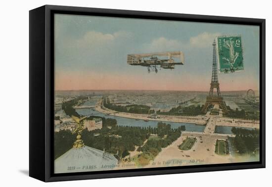 Aeroplane Circling around the Eiffel Tower in Paris, France. Postcard Sent in 1913-French Photographer-Framed Stretched Canvas