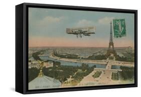 Aeroplane Circling around the Eiffel Tower in Paris, France. Postcard Sent in 1913-French Photographer-Framed Stretched Canvas