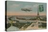 Aeroplane Circling around the Eiffel Tower in Paris, France. Postcard Sent in 1913-French Photographer-Stretched Canvas