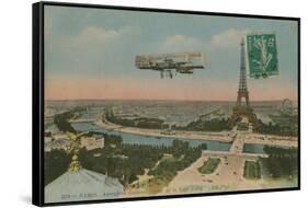 Aeroplane Circling around the Eiffel Tower in Paris, France. Postcard Sent in 1913-French Photographer-Framed Stretched Canvas