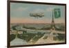 Aeroplane Circling around the Eiffel Tower in Paris, France. Postcard Sent in 1913-French Photographer-Framed Giclee Print