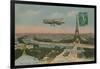 Aeroplane Circling around the Eiffel Tower in Paris, France. Postcard Sent in 1913-French Photographer-Framed Giclee Print