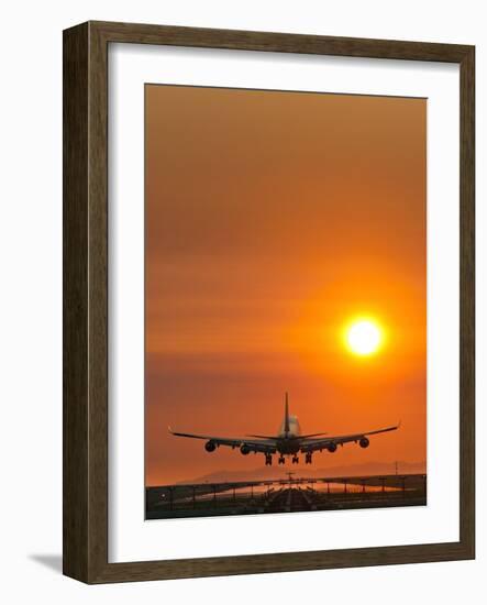 Aeroplane Landing At Sunset-David Nunuk-Framed Photographic Print