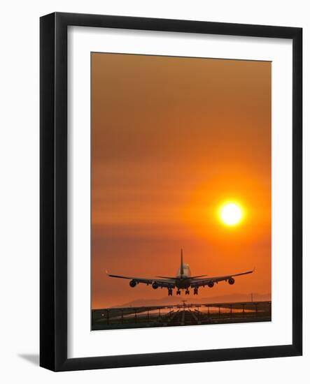 Aeroplane Landing At Sunset-David Nunuk-Framed Photographic Print