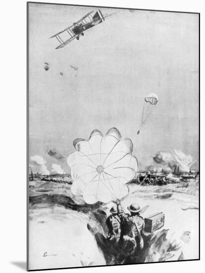 Aeroplane Supplying Ammunition to the British Front Line, World War I, 1914-1918-Joseph Simpson-Mounted Giclee Print