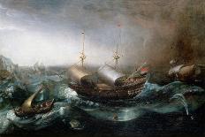 Dutch Merchant Vessels and a Smalschip Accompanied by Dolphins in Heavy Seas-Aert Van Antum-Framed Giclee Print