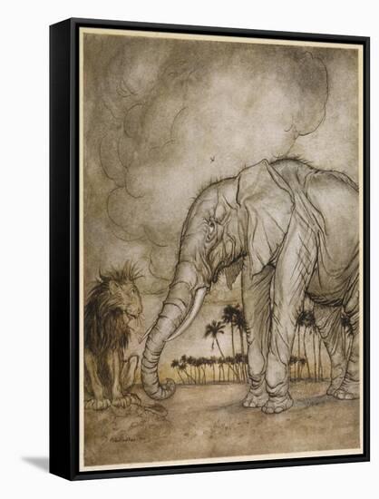 Aesop, Lion and Elephant-Arthur Rackham-Framed Stretched Canvas