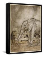 Aesop, Lion and Elephant-Arthur Rackham-Framed Stretched Canvas