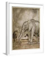 Aesop, Lion and Elephant-Arthur Rackham-Framed Art Print