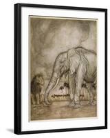 Aesop, Lion and Elephant-Arthur Rackham-Framed Art Print