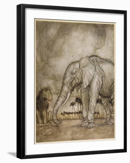 Aesop, Lion and Elephant-Arthur Rackham-Framed Art Print