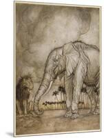 Aesop, Lion and Elephant-Arthur Rackham-Mounted Art Print