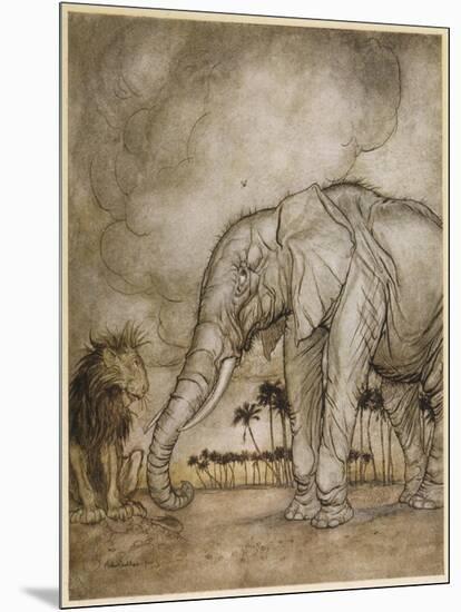 Aesop, Lion and Elephant-Arthur Rackham-Mounted Art Print