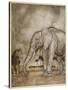 Aesop, Lion and Elephant-Arthur Rackham-Stretched Canvas