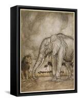 Aesop, Lion and Elephant-Arthur Rackham-Framed Stretched Canvas